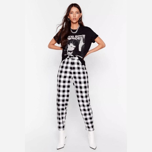 Nasty Gal Pants - Nasty Gal Gingham Mayhem High-Waisted Tapered Trousers Size 6